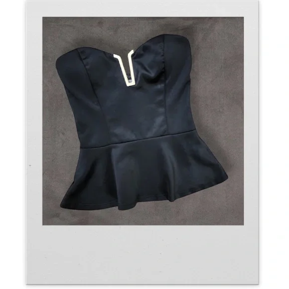 Black Satin Peplum Tube Top, Women’s -SMALL- - Picture 2 of 7